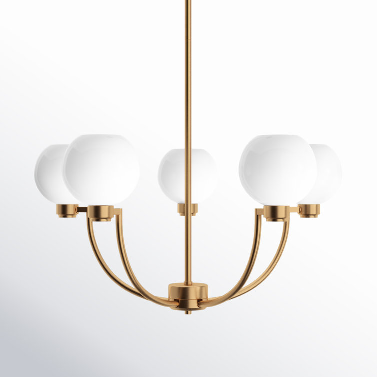 Andrea Satin Brass 5-Light Chandelier with Frosted Glass Shades