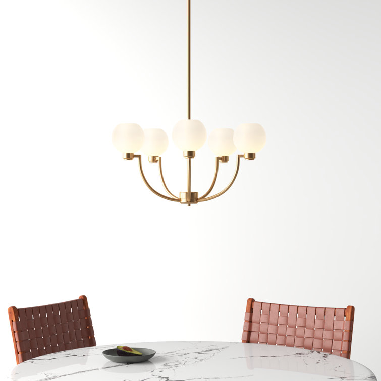 Andrea Satin Brass 5-Light Chandelier with Frosted Glass Shades