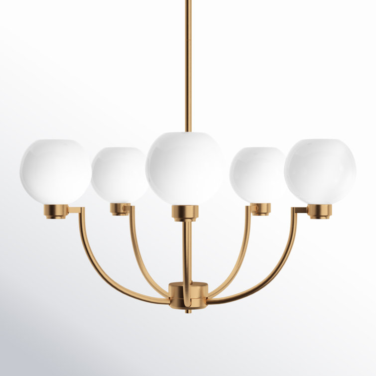 Andrea Satin Brass 5-Light Chandelier with Frosted Glass Shades