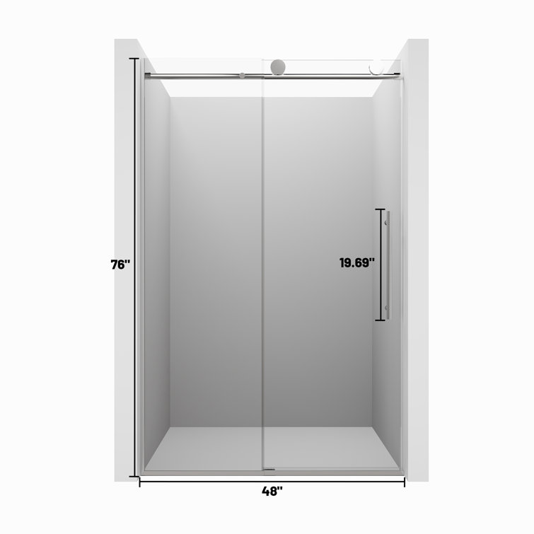48" x 76" Frameless Chrome Sliding Shower Door with Clear Glass