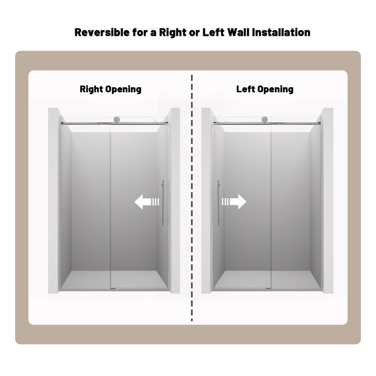 48" x 76" Frameless Chrome Sliding Shower Door with Clear Glass