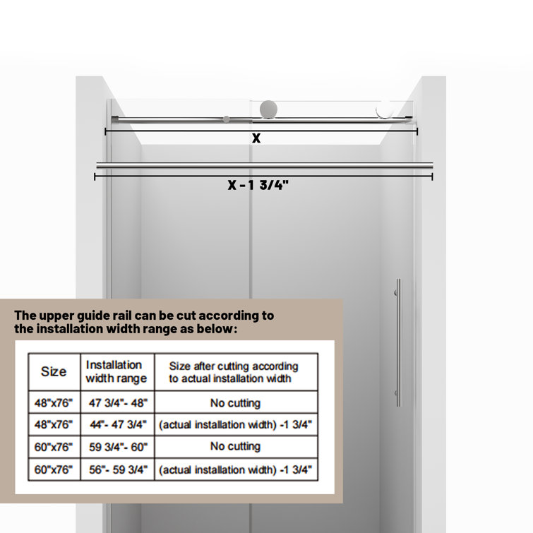 48" x 76" Frameless Chrome Sliding Shower Door with Clear Glass