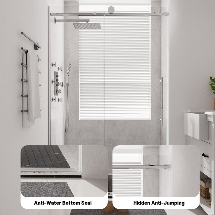 48" x 76" Frameless Chrome Sliding Shower Door with Clear Glass