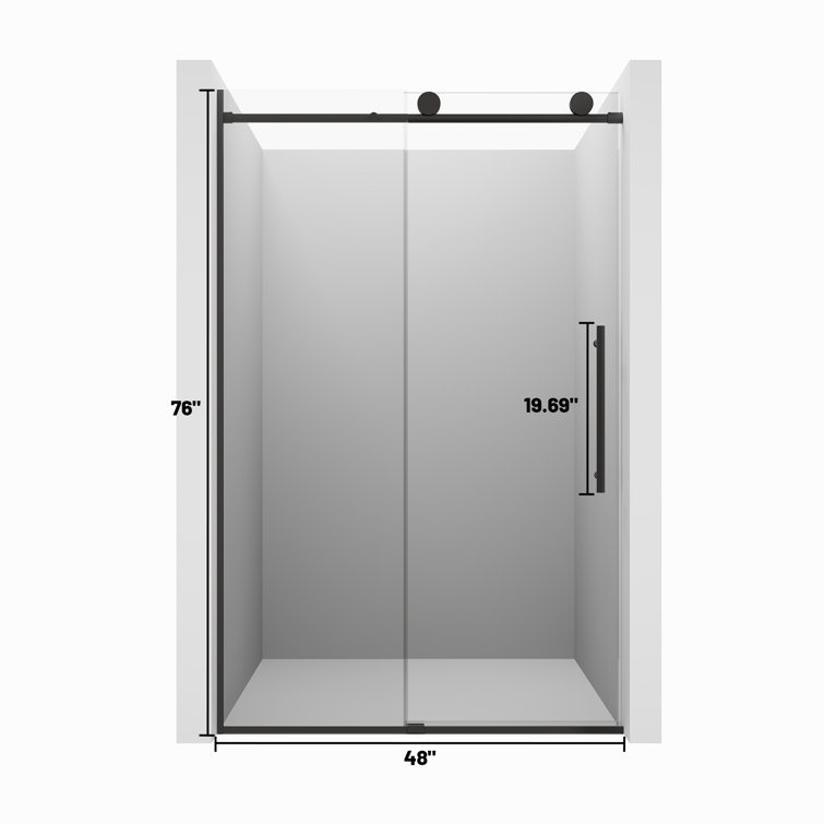 Matte Black Frameless Sliding Shower Door with Clear Tempered Glass