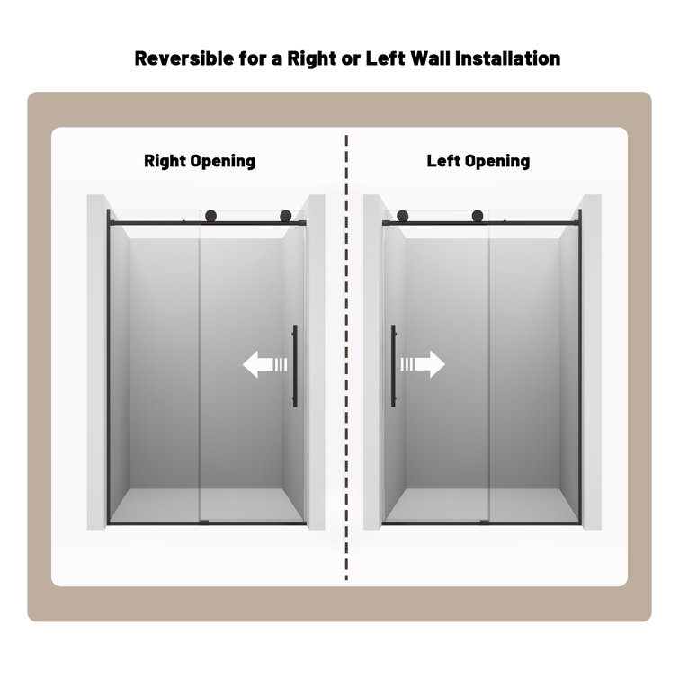 Matte Black Frameless Sliding Shower Door with Clear Tempered Glass