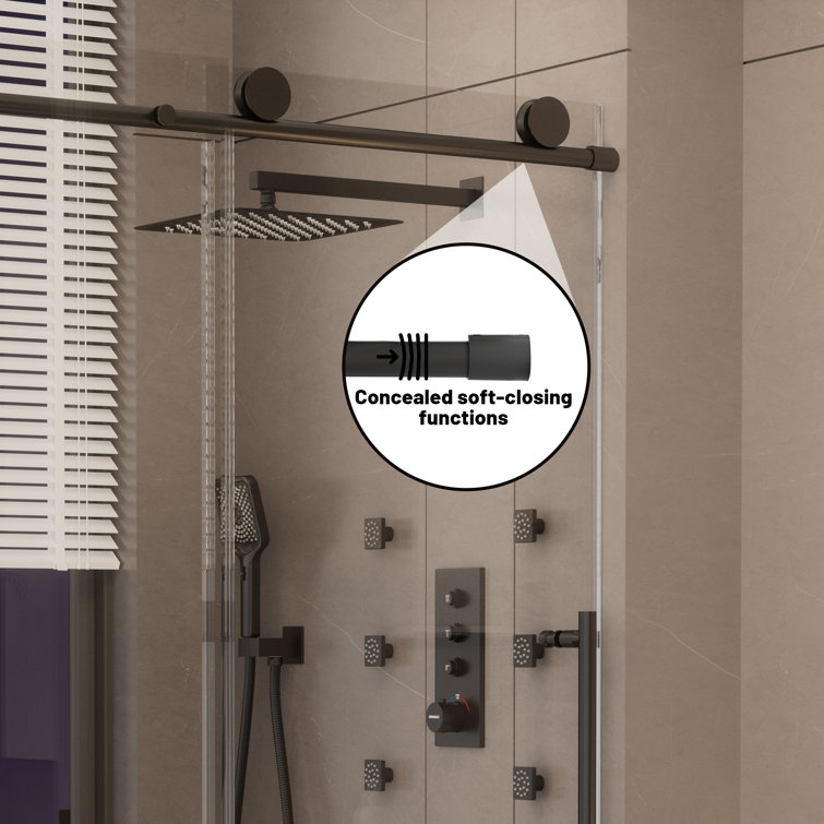 Matte Black Frameless Sliding Shower Door with Clear Tempered Glass
