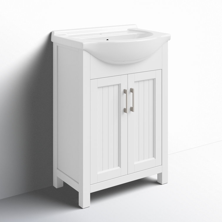 White 24" Single Sink Bathroom Vanity with Porcelain Top