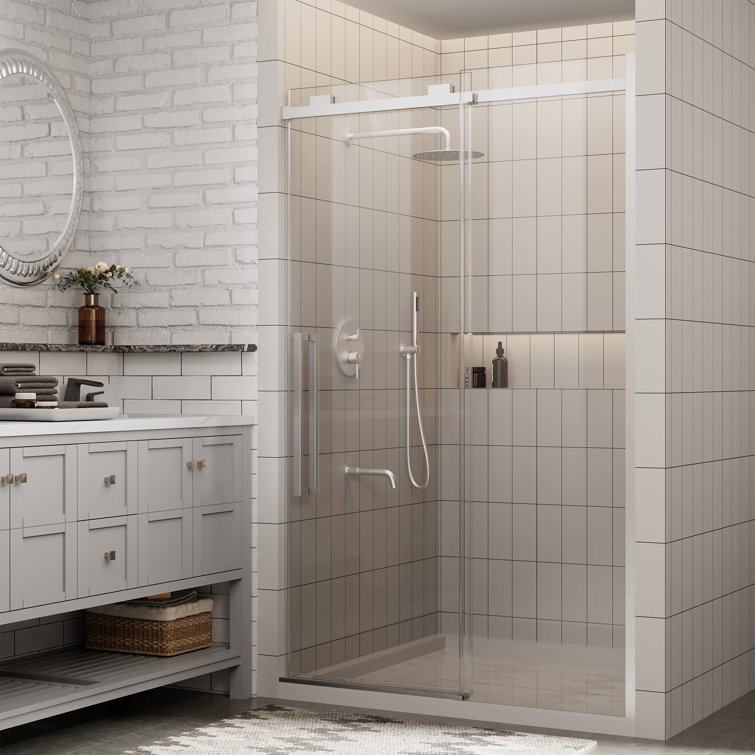 48" x 76" Frameless Brushed Nickel Sliding Shower Door