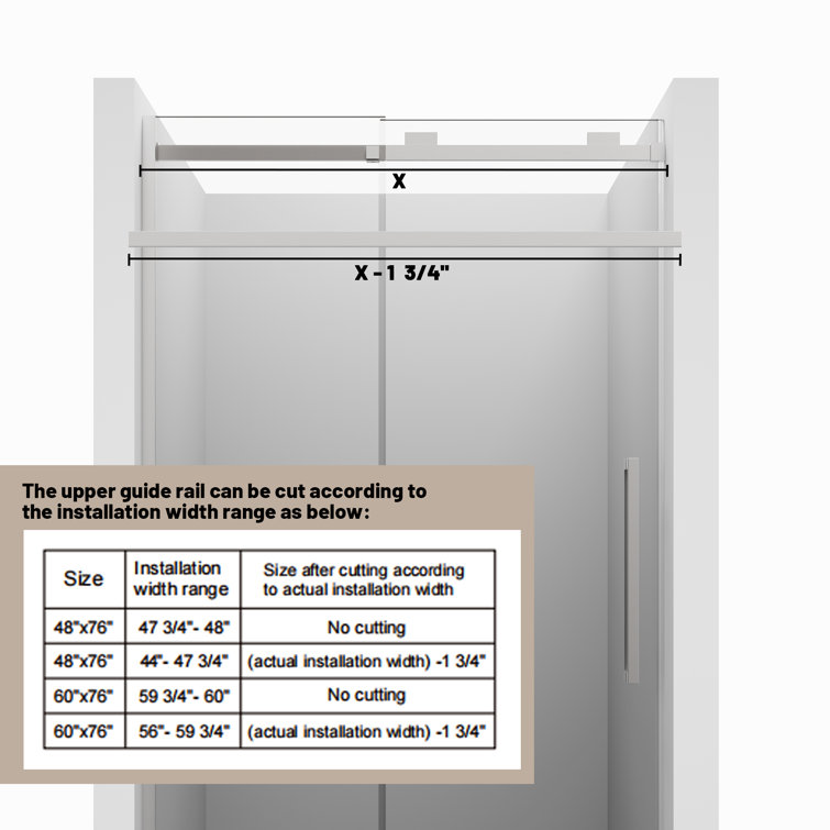 48" x 76" Frameless Brushed Nickel Sliding Shower Door