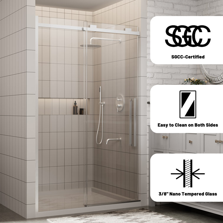 48" x 76" Frameless Brushed Nickel Sliding Shower Door