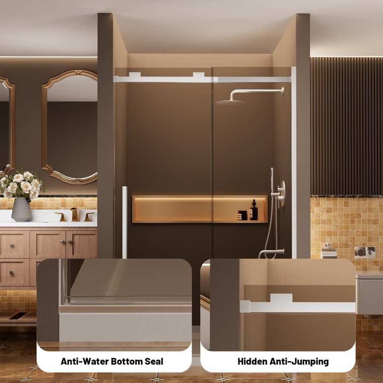 48" x 76" Frameless Brushed Nickel Sliding Shower Door