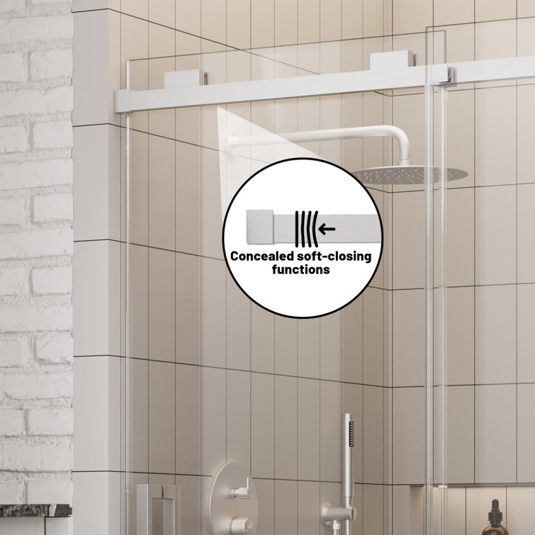 48" x 76" Frameless Brushed Nickel Sliding Shower Door