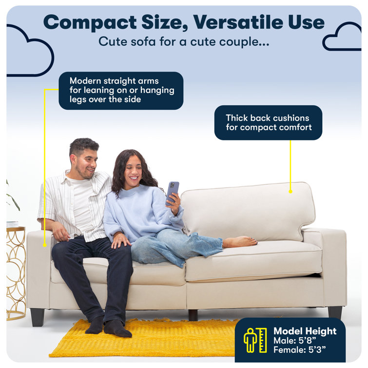 Gray Linen Fabric Sectional with Track Arms and Wood Legs