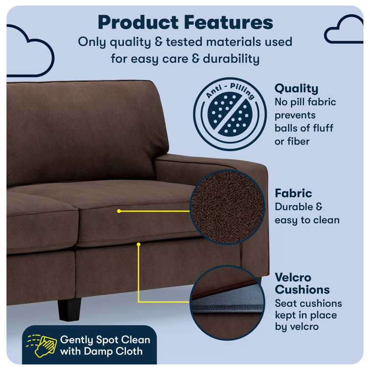Dark Brown Microsuede Track Arm Sofa with Pillow Back