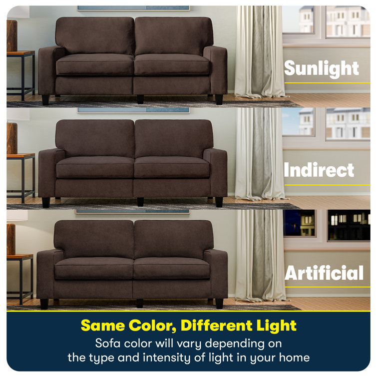 Dark Brown Microsuede Track Arm Sofa with Pillow Back