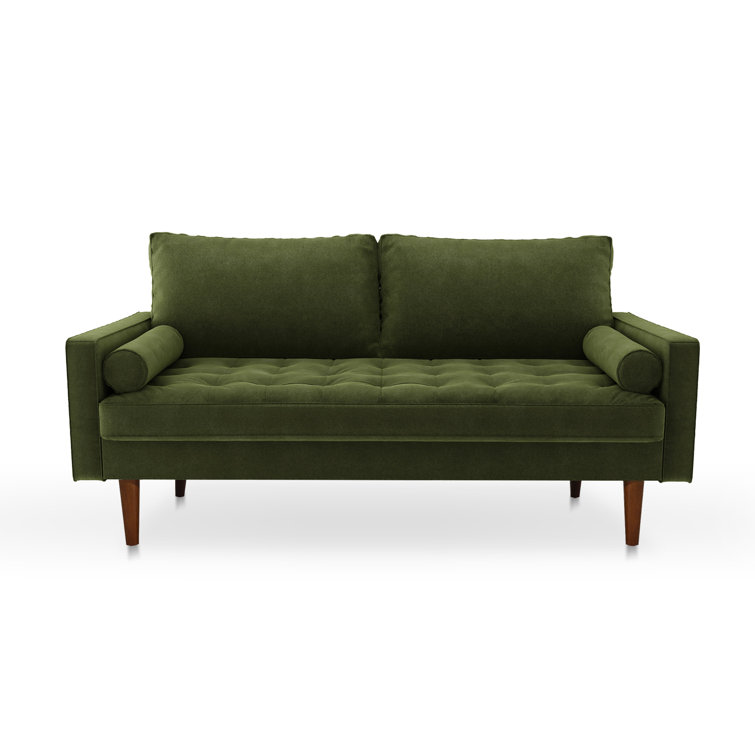 Olive Green Velvet Tufted 70'' Sofa with Solid Wood Legs
