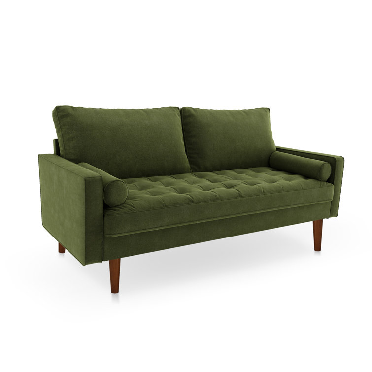Olive Green Velvet Tufted 70'' Sofa with Solid Wood Legs