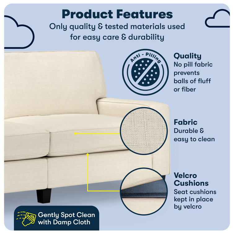 Serta Palisades Light Cream Linen Fabric Sofa with Removable Cushions