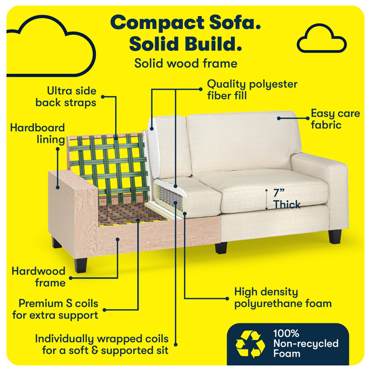 Serta Palisades Light Cream Linen Fabric Sofa with Removable Cushions