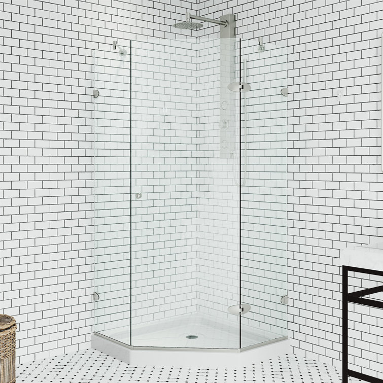 Verona 42'' Brushed Nickel Frameless Neo-Angle Shower Enclosure