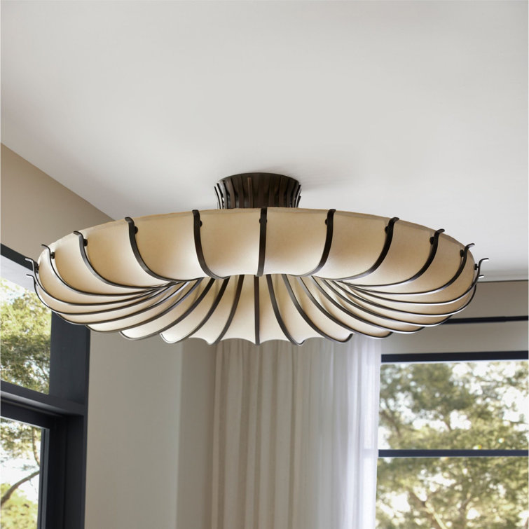 English Bronze and Ivory Steel Flush Mount Light Fixture