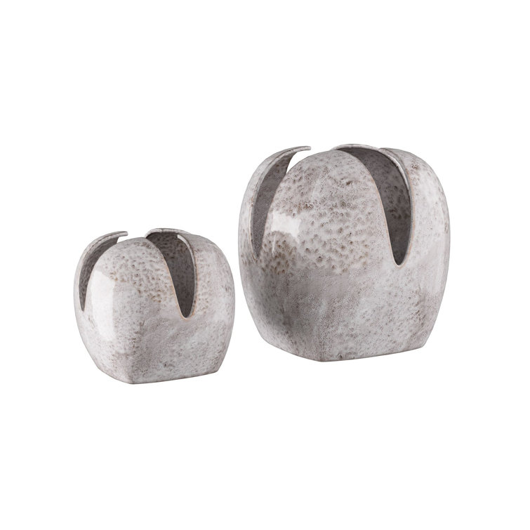 Harbor Gray Porcelain Origami Basket Vases, Set of 2