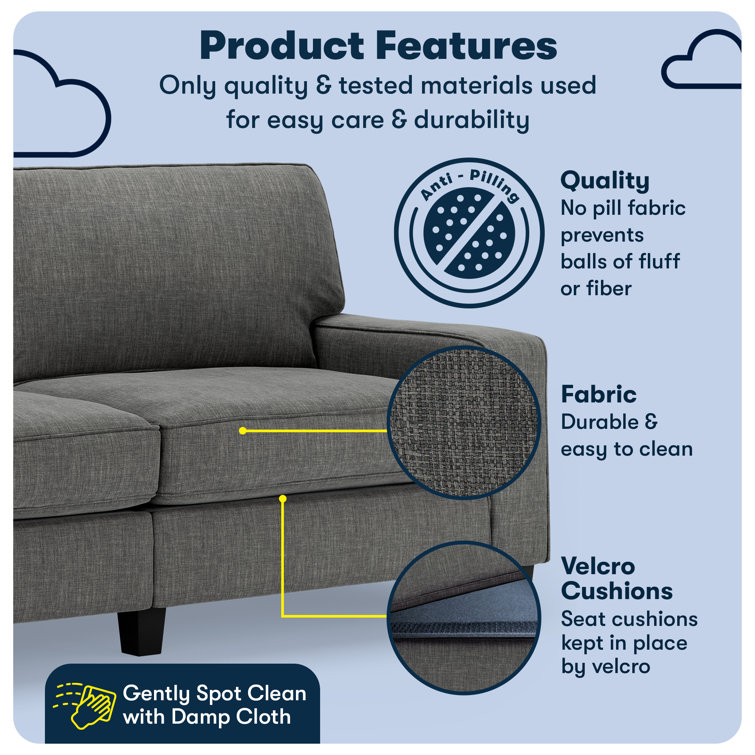 Gray Linen Fabric Sectional with Track Arms and Wood Legs