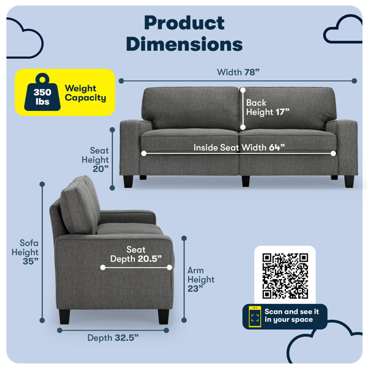 Gray Linen Fabric Sectional with Track Arms and Wood Legs