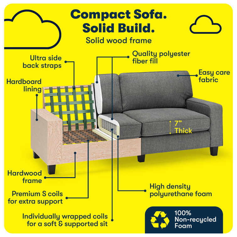 Gray Linen Fabric Sectional with Track Arms and Wood Legs