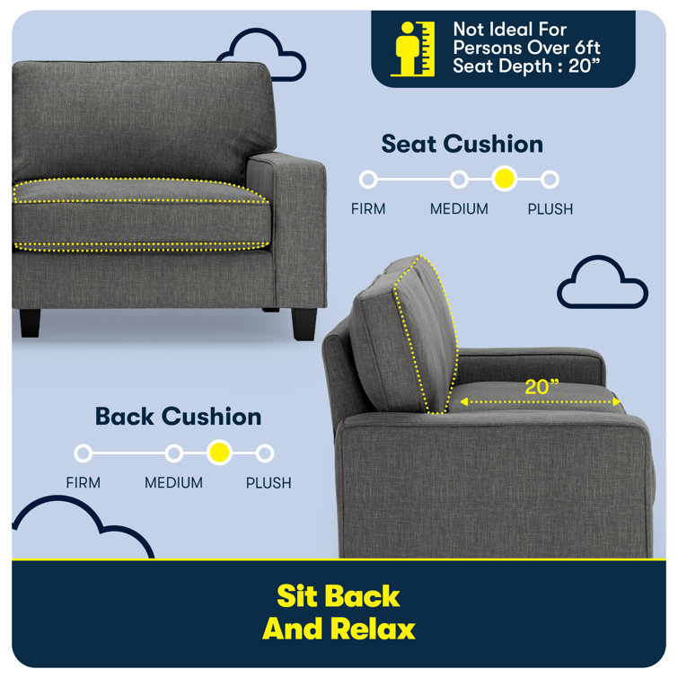 Gray Linen Fabric Sectional with Track Arms and Wood Legs