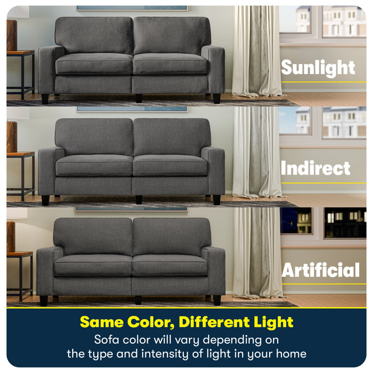 Gray Linen Fabric Sectional with Track Arms and Wood Legs