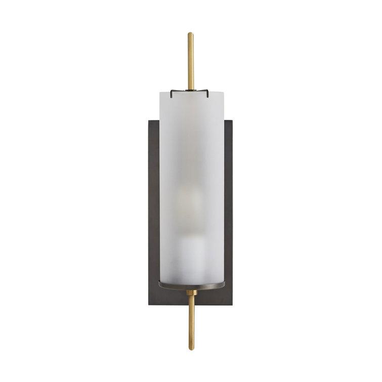 Bronze and Black Frosted Glass Cylinder Outdoor Sconce