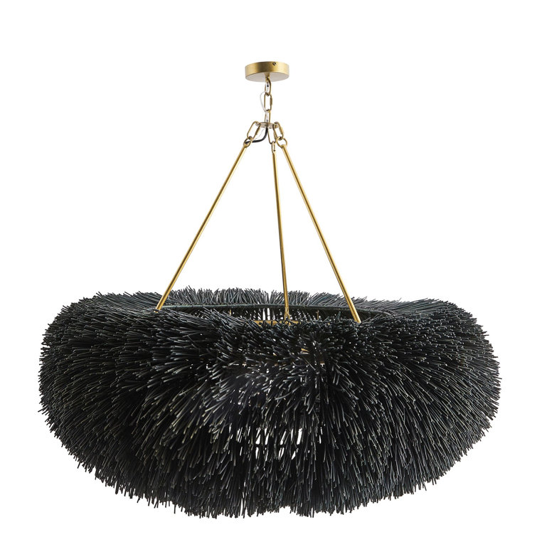 Black Rattan 39" High Chandelier with Antique Finish