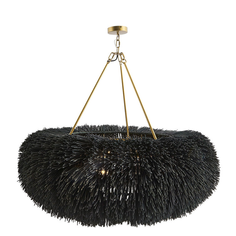 Black Rattan 39" High Chandelier with Antique Finish