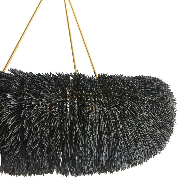 Black Rattan 39" High Chandelier with Antique Finish