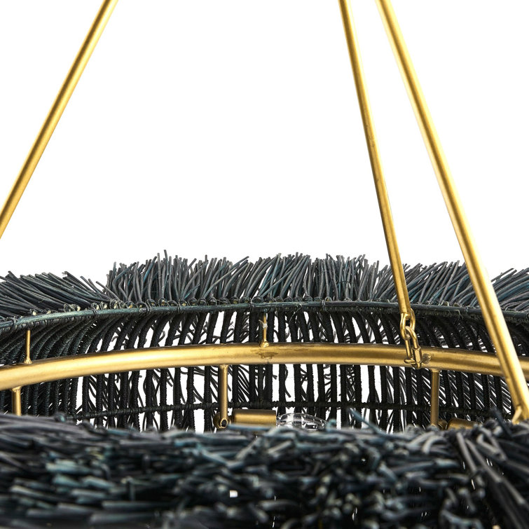 Black Rattan 39" High Chandelier with Antique Finish