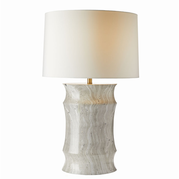 Moon Storm Resin Table Lamp with White Shade