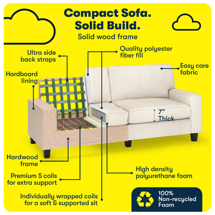 Buckwheat Beige Fabric Track Arm Sofa with Removable Cushions
