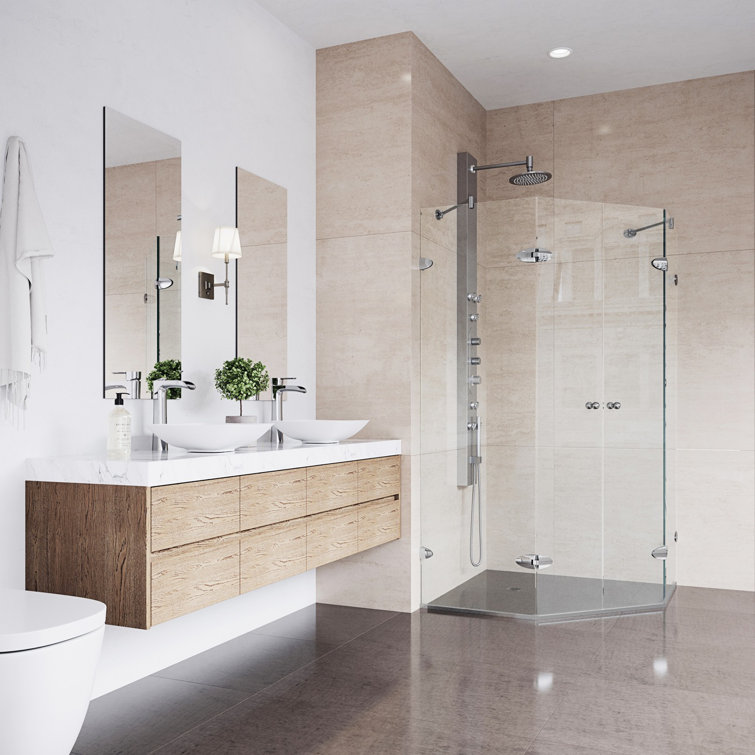 Gemini 47" Brushed Nickel Frameless Neo-Angle Shower Enclosure