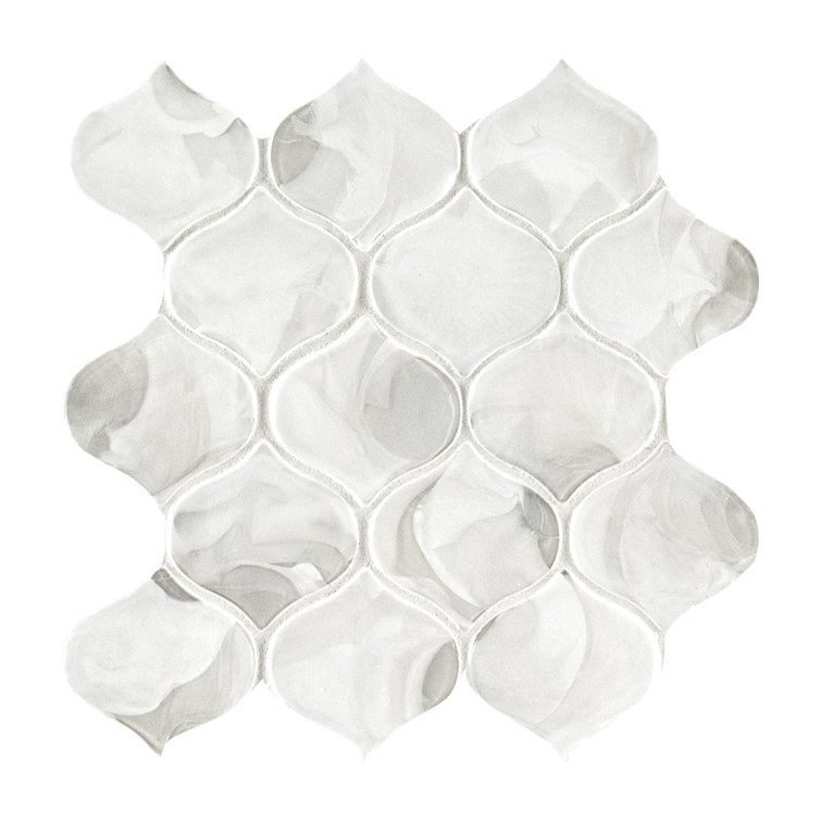 Pearla Arabesque White Glass Mesh Mounted Mosaic Wall Tile