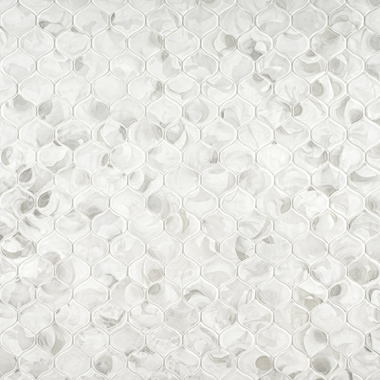 Pearla Arabesque White Glass Mesh Mounted Mosaic Wall Tile