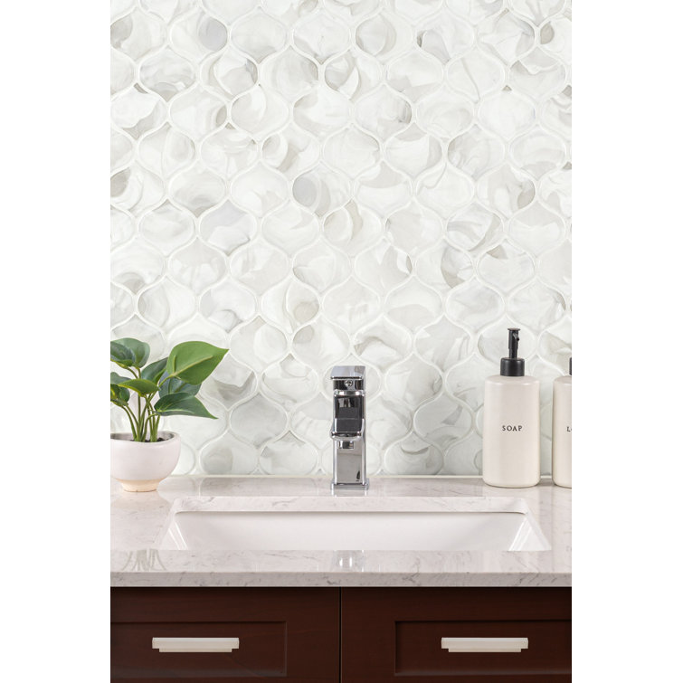 Pearla Arabesque White Glass Mesh Mounted Mosaic Wall Tile