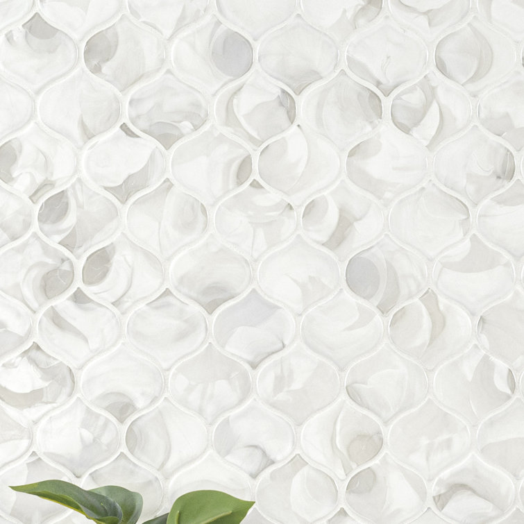Pearla Arabesque White Glass Mesh Mounted Mosaic Wall Tile
