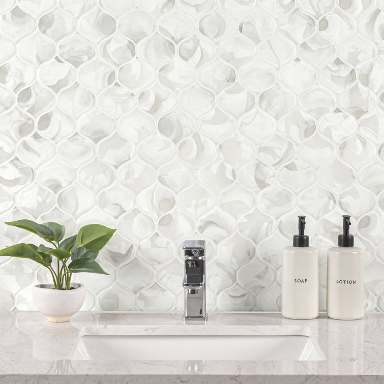 Pearla Arabesque White Glass Mesh Mounted Mosaic Wall Tile