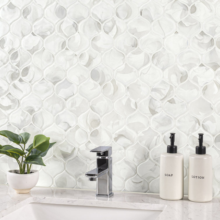 Pearla Arabesque White Glass Mesh Mounted Mosaic Wall Tile