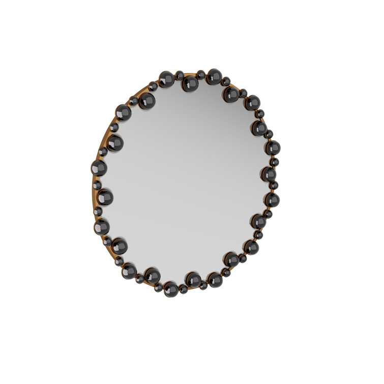 Ornate Round Black and Gold Iron Framed Mirror