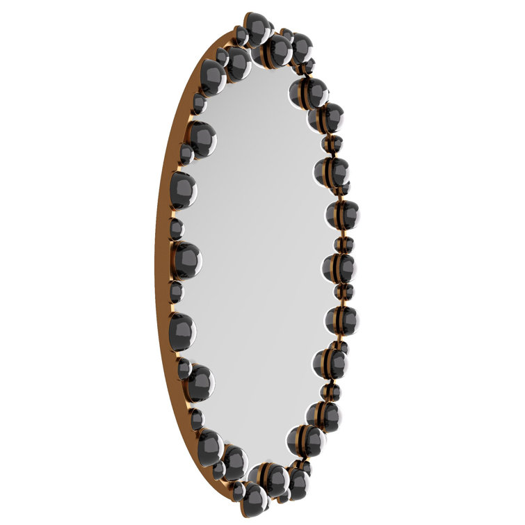 Ornate Round Black and Gold Iron Framed Mirror