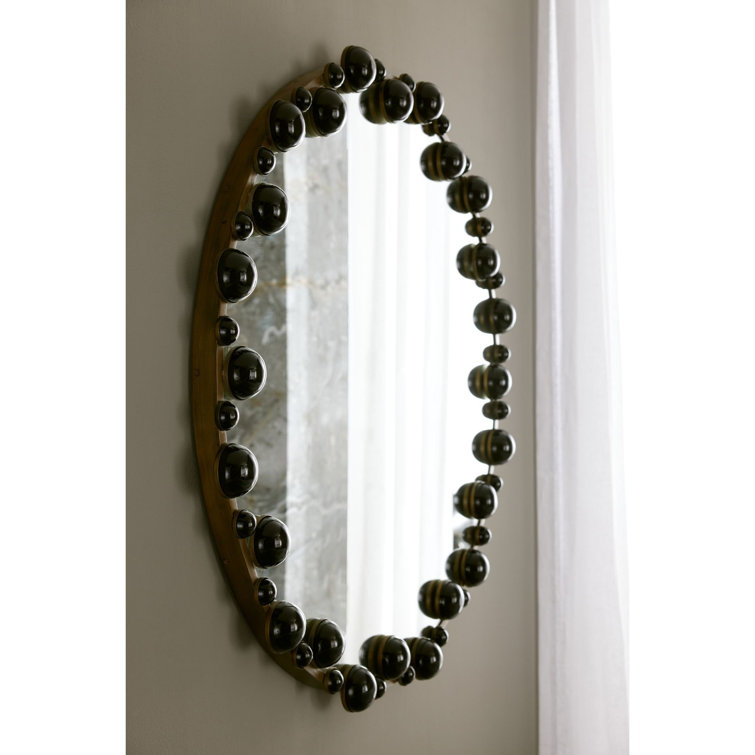 Ornate Round Black and Gold Iron Framed Mirror