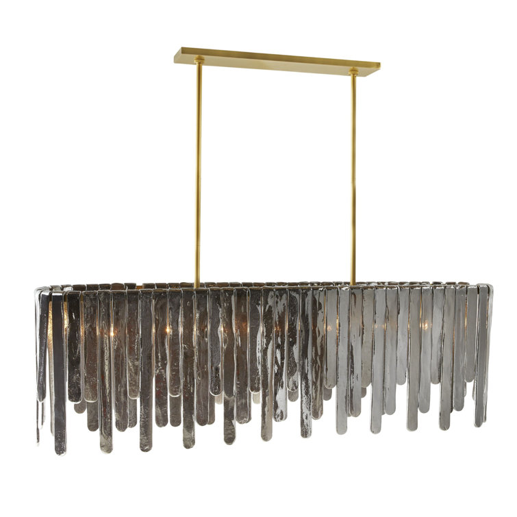 Antique Brass and Smoke Glass 7-Light Chandelier