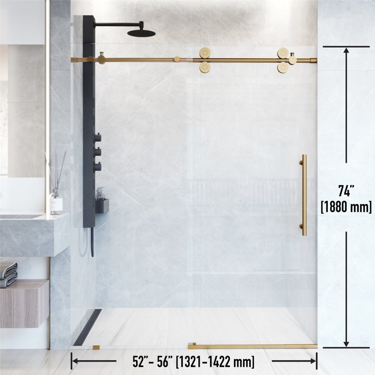 Matte Gold Frameless Sliding Shower Door with Clear Glass